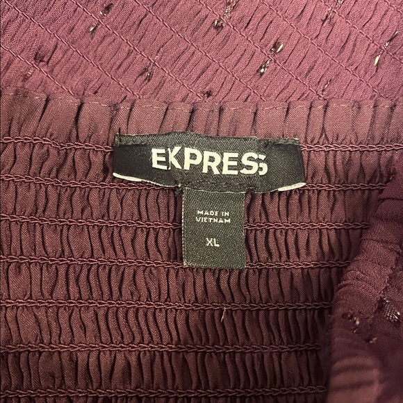 EXPRESS Purple Sparkle Long Sleeve Elastic Smocked Puff Shoulder Blouse XL - Picture 7 of 12